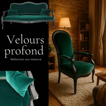 réfection fauteuils - Un vert profond pour une allure affirmée.